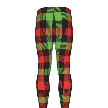 Green Red And Black Buffalo Plaid Print Men's leggings