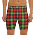 Green Red And Black Buffalo Plaid Print Men's Long Boxer Briefs