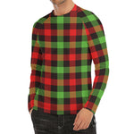 Green Red And Black Buffalo Plaid Print Men's Long Sleeve Rash Guard