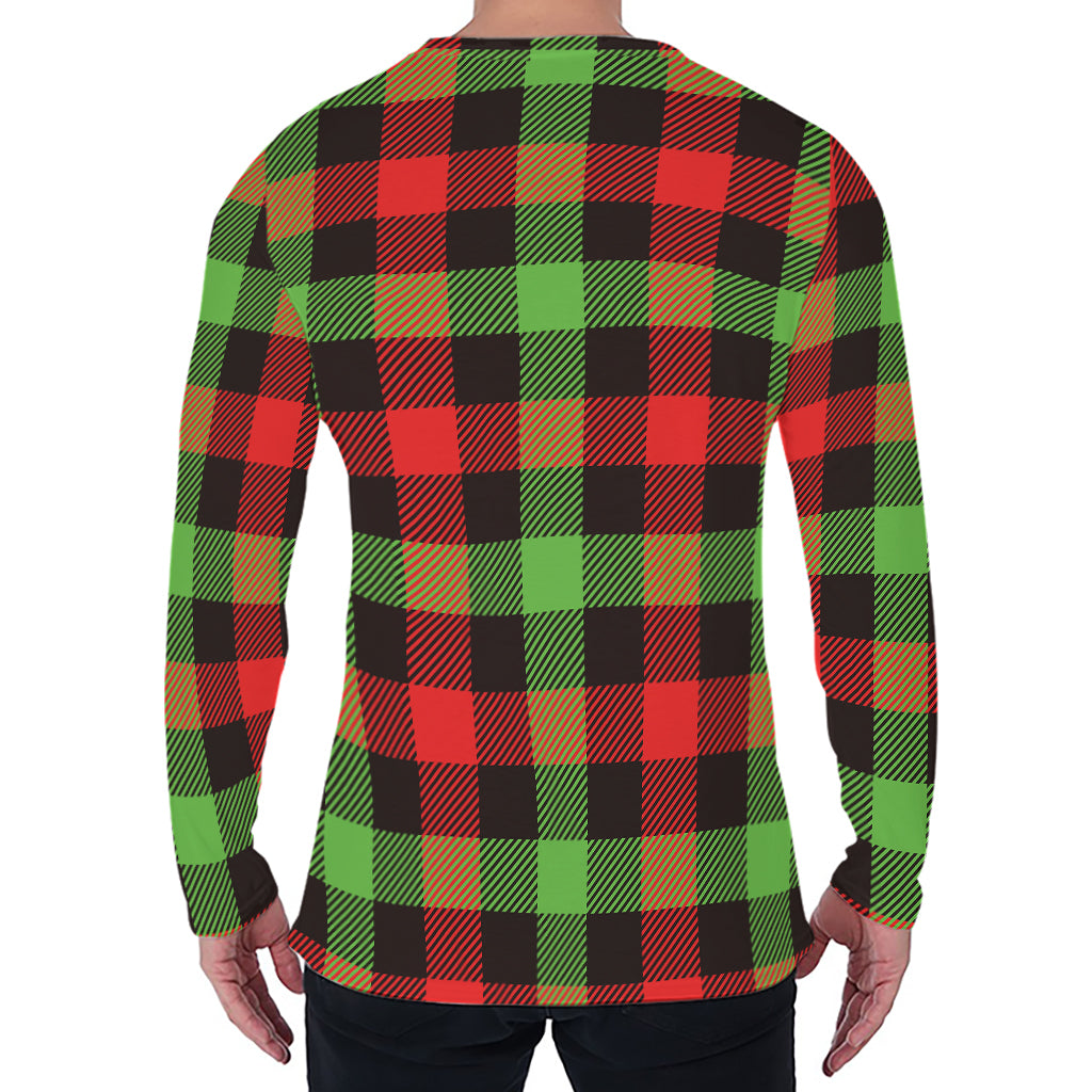 Green Red And Black Buffalo Plaid Print Men's Long Sleeve T-Shirt
