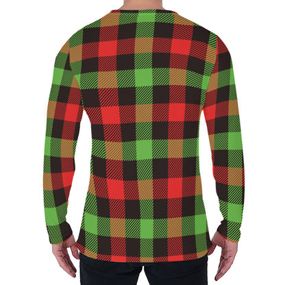 Green Red And Black Buffalo Plaid Print Men's Long Sleeve T-Shirt