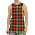 Green Red And Black Buffalo Plaid Print Men's Muscle Tank Top