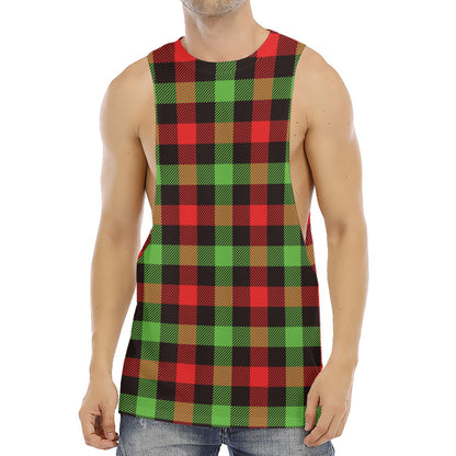 Green Red And Black Buffalo Plaid Print Men's Muscle Tank Top