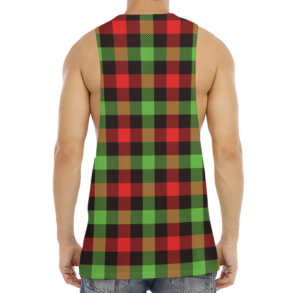 Green Red And Black Buffalo Plaid Print Men's Muscle Tank Top