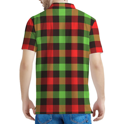 Green Red And Black Buffalo Plaid Print Men's Polo Shirt