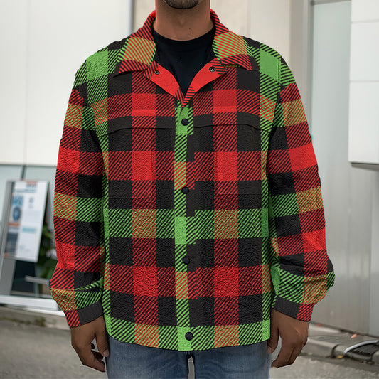 Green Red And Black Buffalo Plaid Print Men's Shirt Jacket