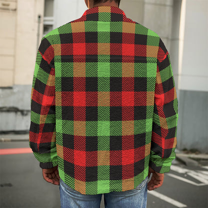 Green Red And Black Buffalo Plaid Print Men's Shirt Jacket