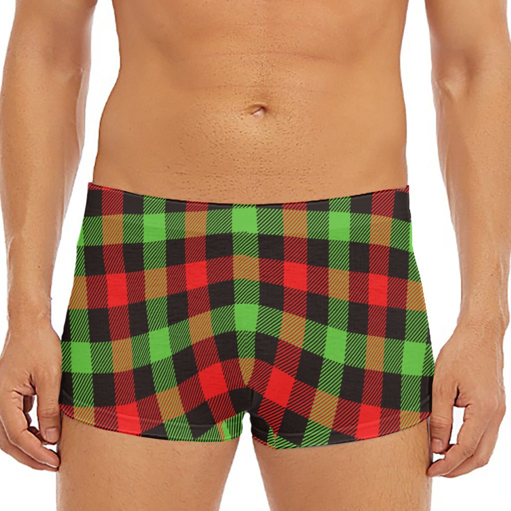 Green Red And Black Buffalo Plaid Print Men's Short Boxer Briefs