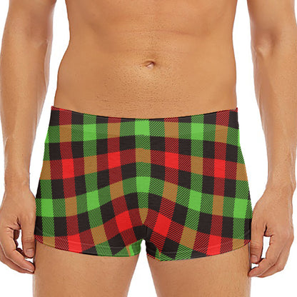 Green Red And Black Buffalo Plaid Print Men's Short Boxer Briefs