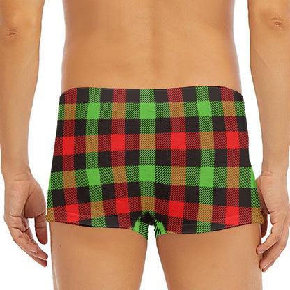 Green Red And Black Buffalo Plaid Print Men's Short Boxer Briefs