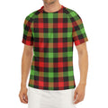 Green Red And Black Buffalo Plaid Print Men's Short Sleeve Rash Guard