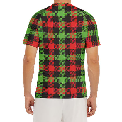 Green Red And Black Buffalo Plaid Print Men's Short Sleeve Rash Guard