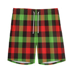 Green Red And Black Buffalo Plaid Print Men's Sports Shorts