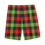 Green Red And Black Buffalo Plaid Print Men's Sports Shorts