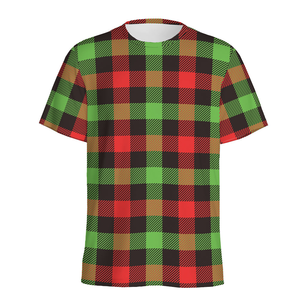 Green Red And Black Buffalo Plaid Print Men's Sports T-Shirt