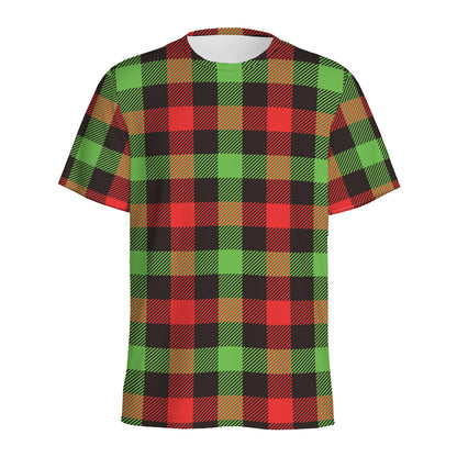 Green Red And Black Buffalo Plaid Print Men's Sports T-Shirt