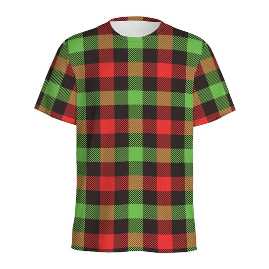 Green Red And Black Buffalo Plaid Print Men's Sports T-Shirt