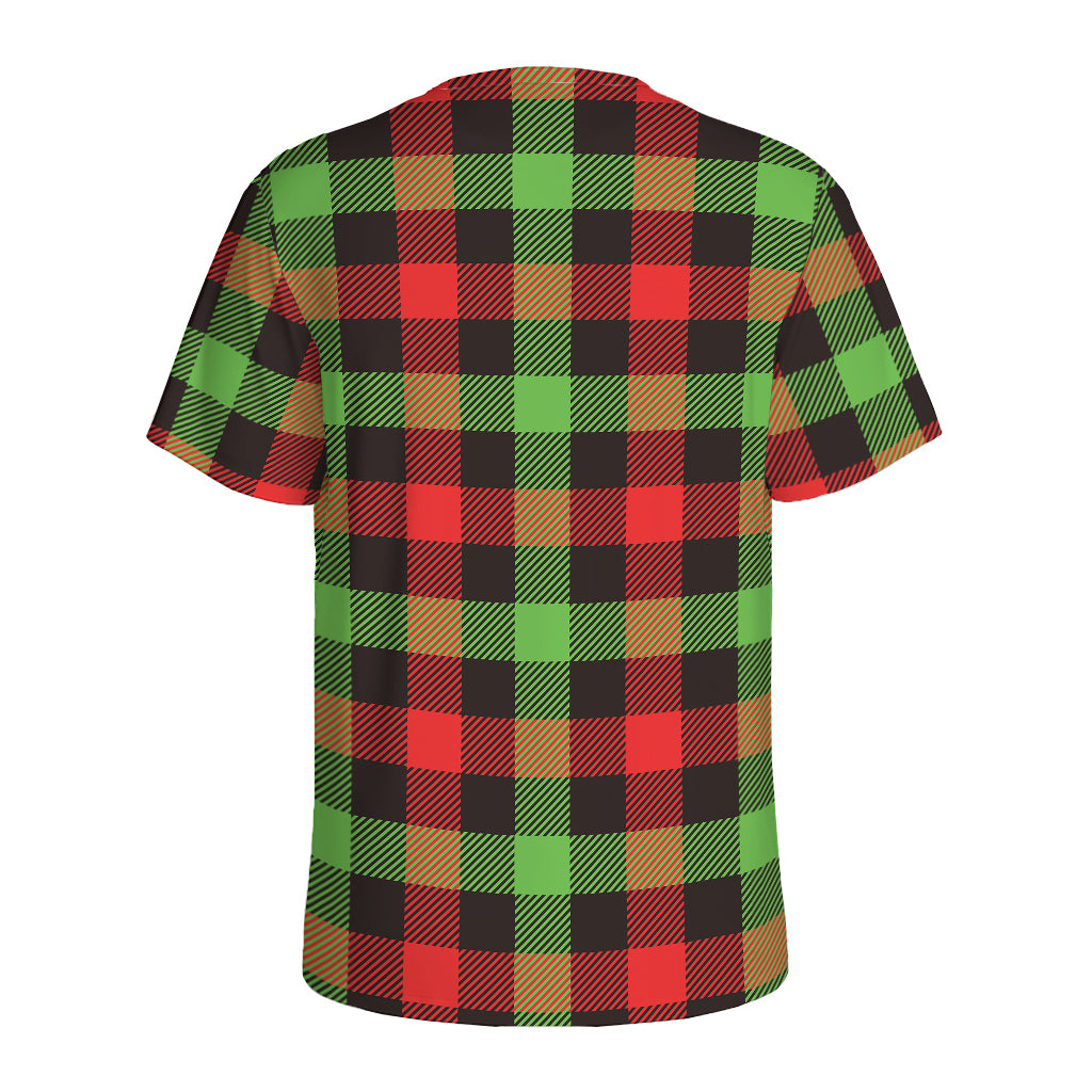 Green Red And Black Buffalo Plaid Print Men's Sports T-Shirt