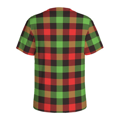 Green Red And Black Buffalo Plaid Print Men's Sports T-Shirt
