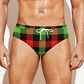 Green Red And Black Buffalo Plaid Print Men's Swim Briefs