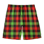 Green Red And Black Buffalo Plaid Print Men's Swim Trunks