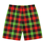 Green Red And Black Buffalo Plaid Print Men's Swim Trunks