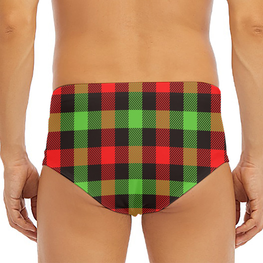 Green Red And Black Buffalo Plaid Print Men's Triangle Swim Briefs