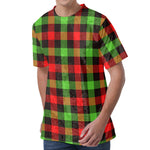 Green Red And Black Buffalo Plaid Print Men's Velvet T-Shirt