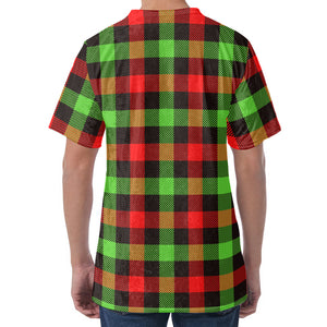 Green Red And Black Buffalo Plaid Print Men's Velvet T-Shirt