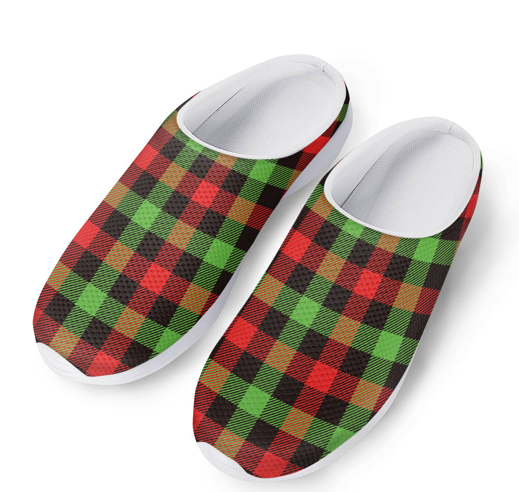 Green Red And Black Buffalo Plaid Print Mesh Casual Shoes