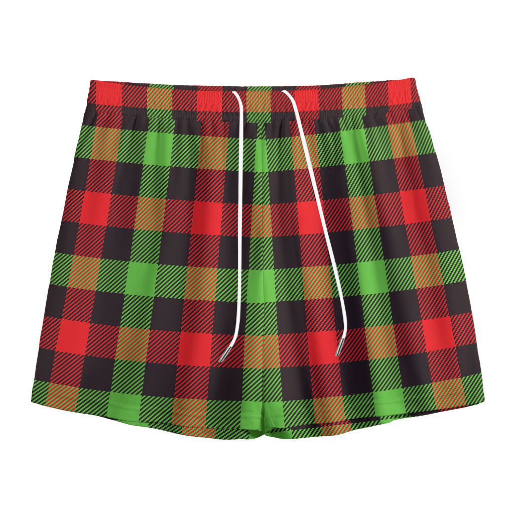 Green Red And Black Buffalo Plaid Print Mesh Shorts