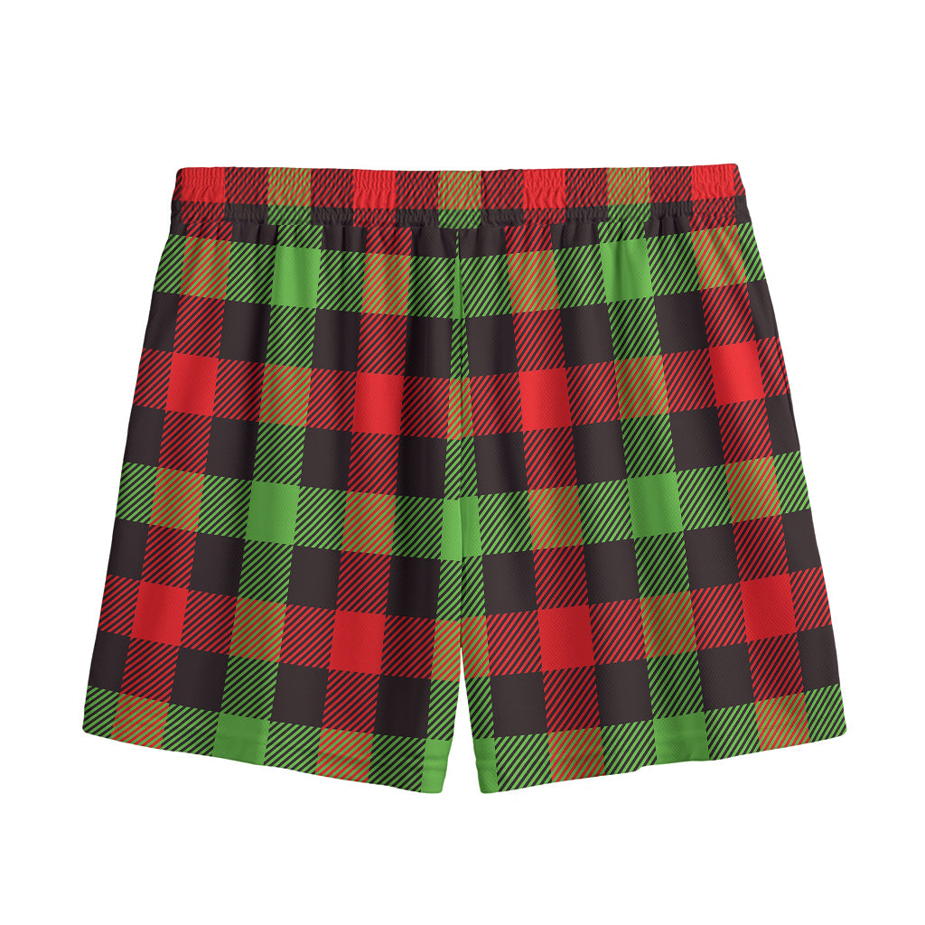 Green Red And Black Buffalo Plaid Print Mesh Shorts