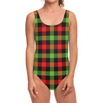 Green Red And Black Buffalo Plaid Print One Piece Swimsuit