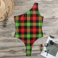 Green Red And Black Buffalo Plaid Print One Shoulder Bodysuit