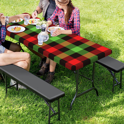 Green Red And Black Buffalo Plaid Print Picnic Table Cover