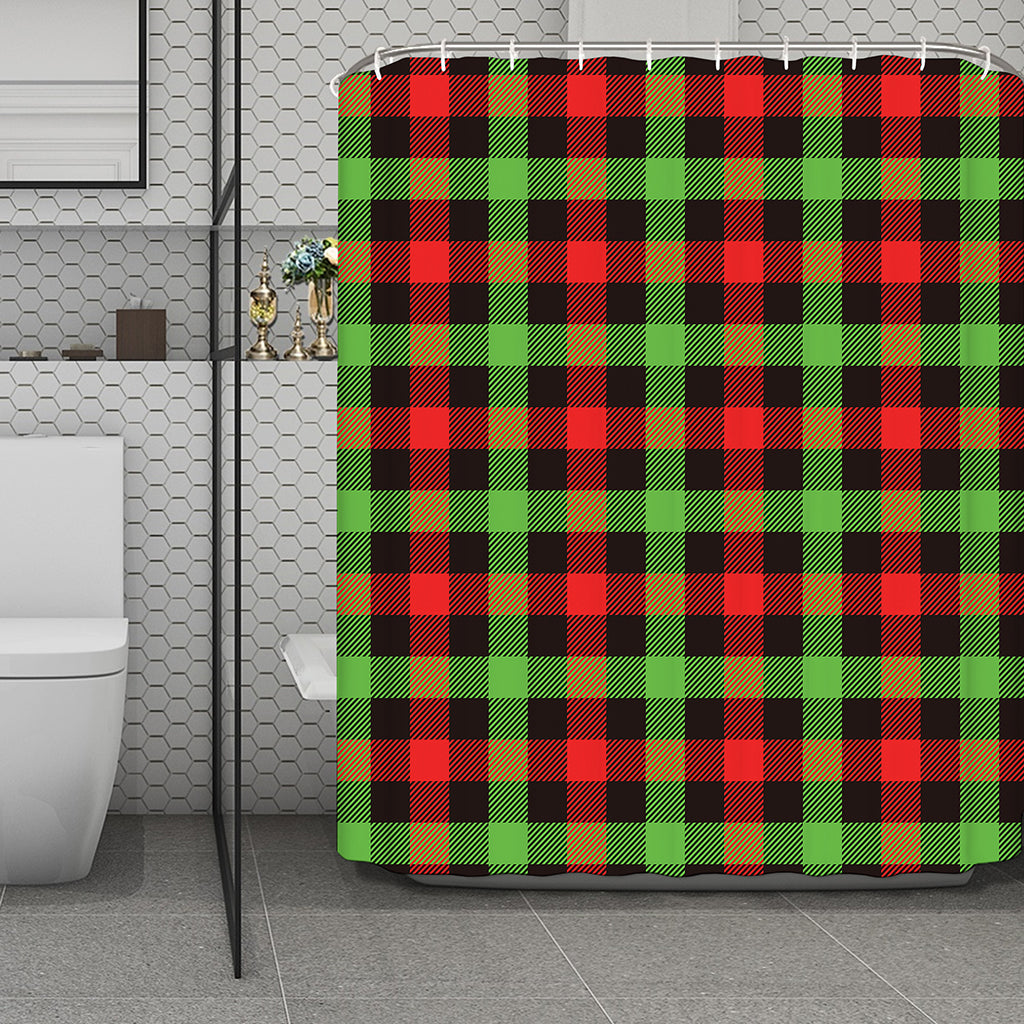 Green Red And Black Buffalo Plaid Print Polyester Shower Curtain