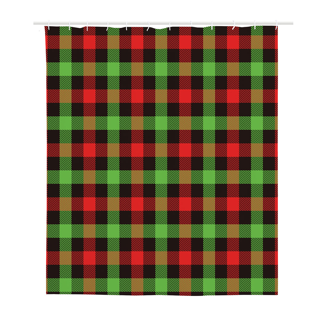 Green Red And Black Buffalo Plaid Print Polyester Shower Curtain