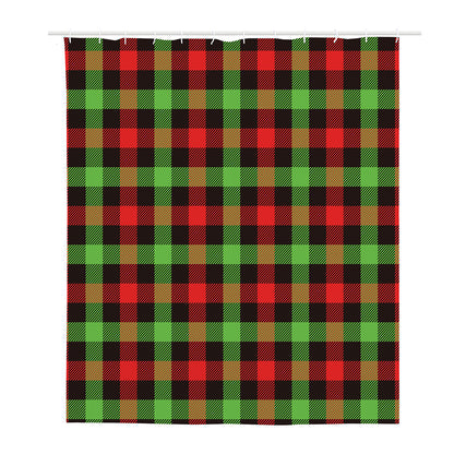 Green Red And Black Buffalo Plaid Print Polyester Shower Curtain