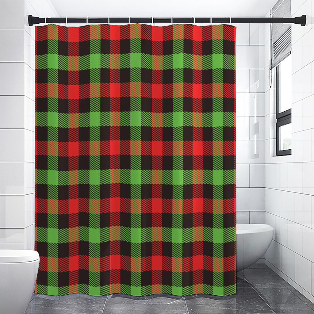 Green Red And Black Buffalo Plaid Print Premium Shower Curtain