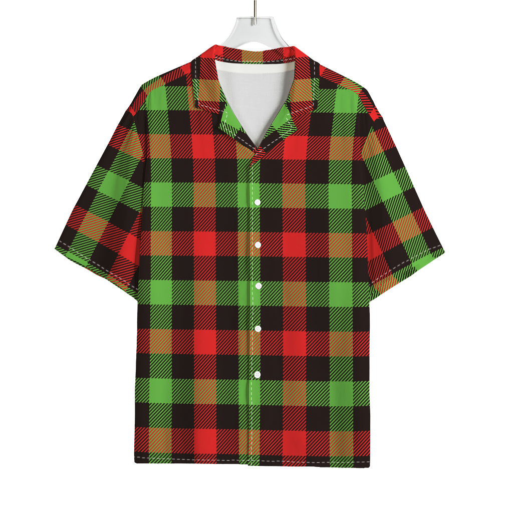 Green Red And Black Buffalo Plaid Print Rayon Hawaiian Shirt