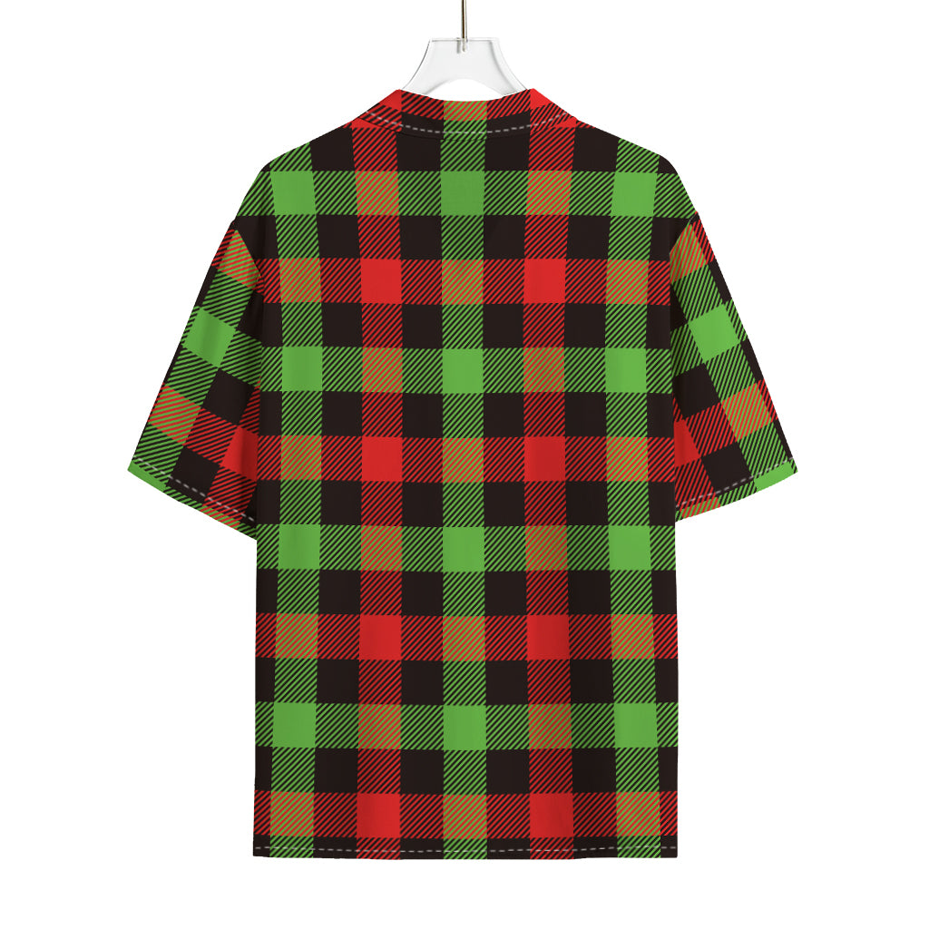 Green Red And Black Buffalo Plaid Print Rayon Hawaiian Shirt