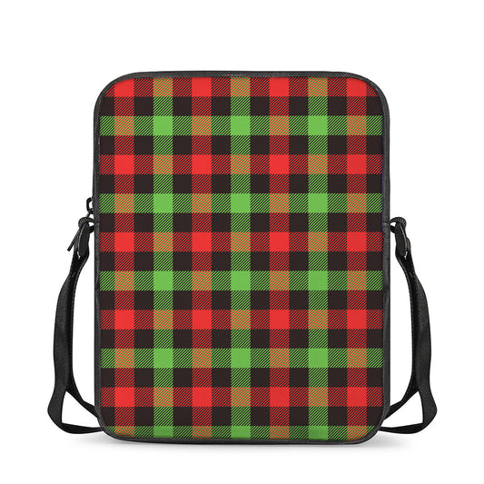 Green Red And Black Buffalo Plaid Print Rectangular Crossbody Bag