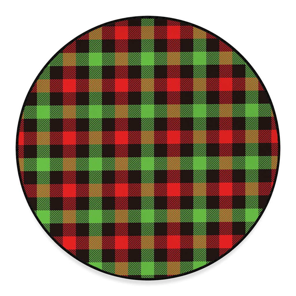 Green Red And Black Buffalo Plaid Print Round Floor Mat