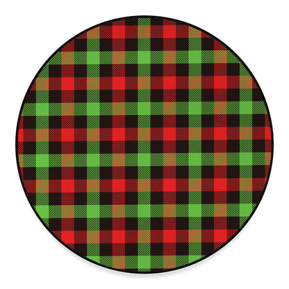 Green Red And Black Buffalo Plaid Print Round Floor Mat