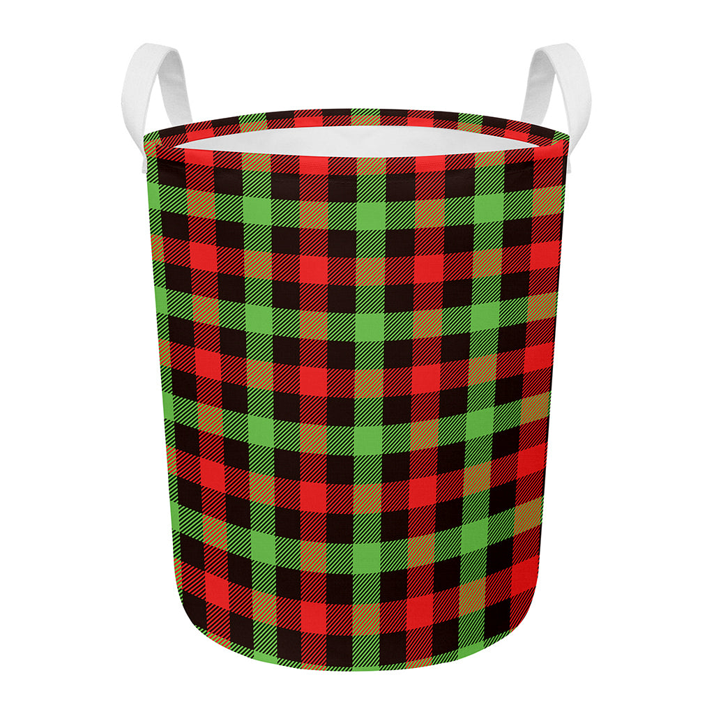 Green Red And Black Buffalo Plaid Print Round Laundry Basket