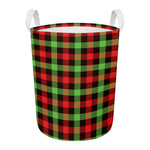 Green Red And Black Buffalo Plaid Print Round Laundry Basket