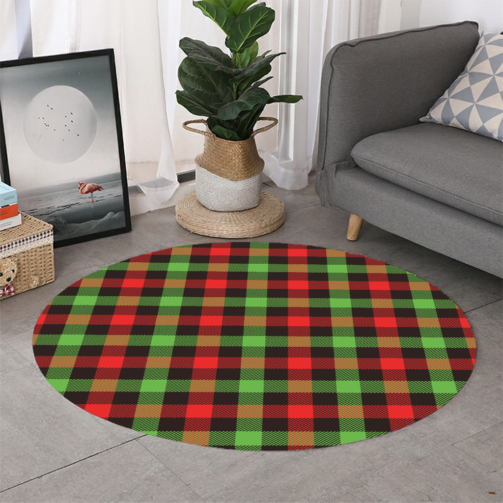 Green Red And Black Buffalo Plaid Print Round Rug