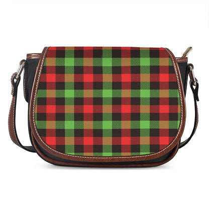 Green Red And Black Buffalo Plaid Print Saddle Bag