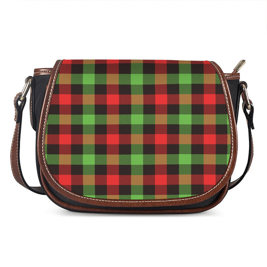 Green Red And Black Buffalo Plaid Print Saddle Bag
