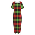 Green Red And Black Buffalo Plaid Print Short Sleeve Long Nightdress